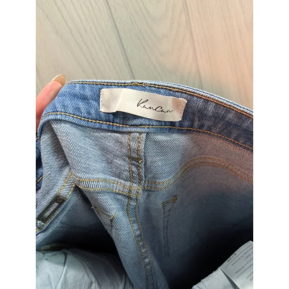 KanCan Flare Jeans Womens 6/25 Light Blue Distressed Fray Hem High Rise Western - Picture 7 of 11